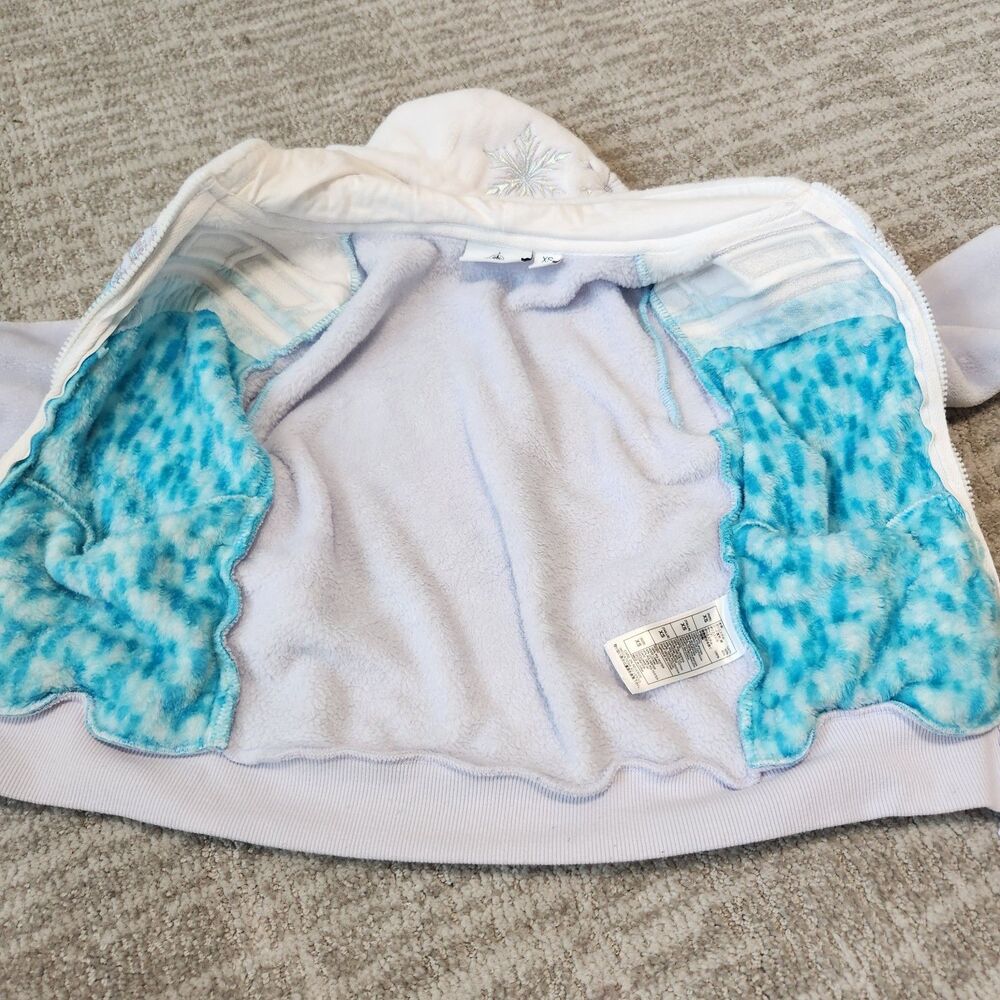 Disney Frozen Elsa Girl Blue White Fuzzy Fleece Zip Up Hoodie Jacket Size XS 4/5 - Picture 10 of 10